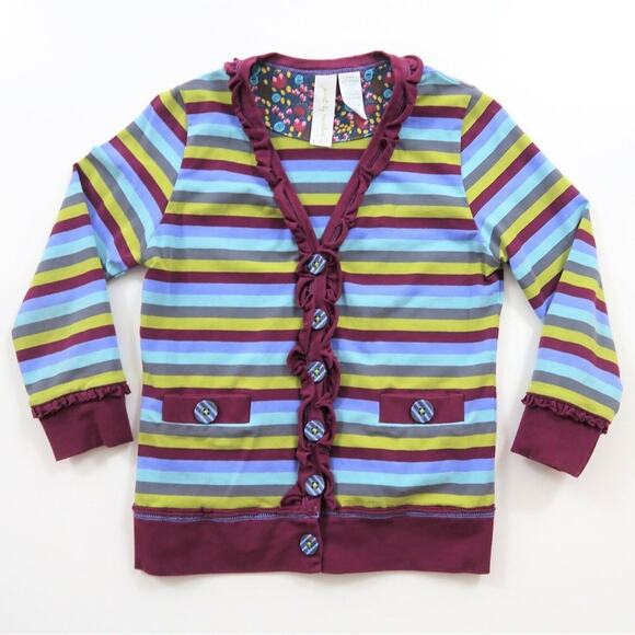 2 Matilda Jane Paint By Numbers Plum Stripe Kitten Cardigan Button up Sweater - Picture 1 of 9